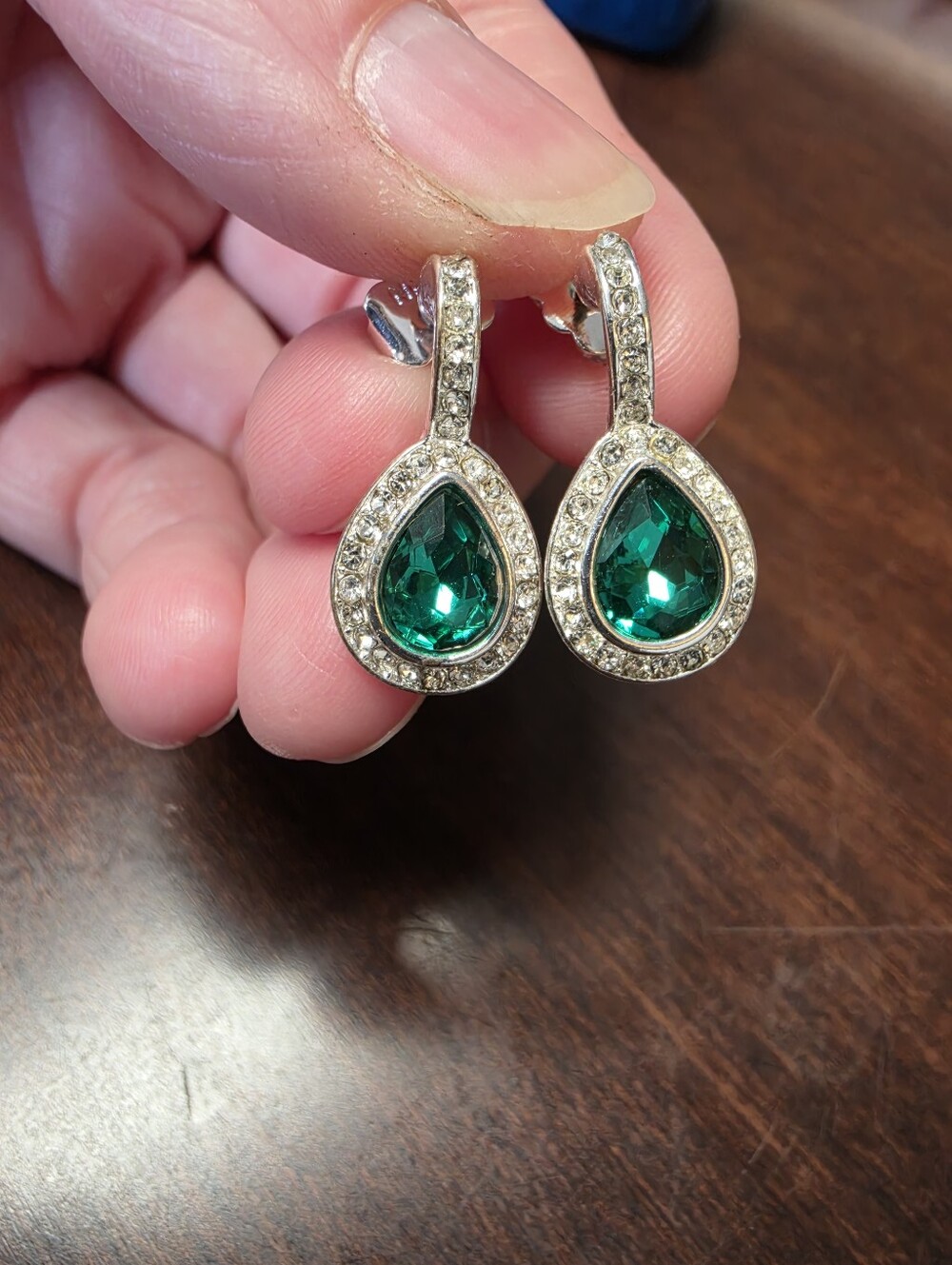 Emerald Teardrop Crystal Halo Drop Earrings, Women Jewelry, Elegant Night - Picture 5 of 8